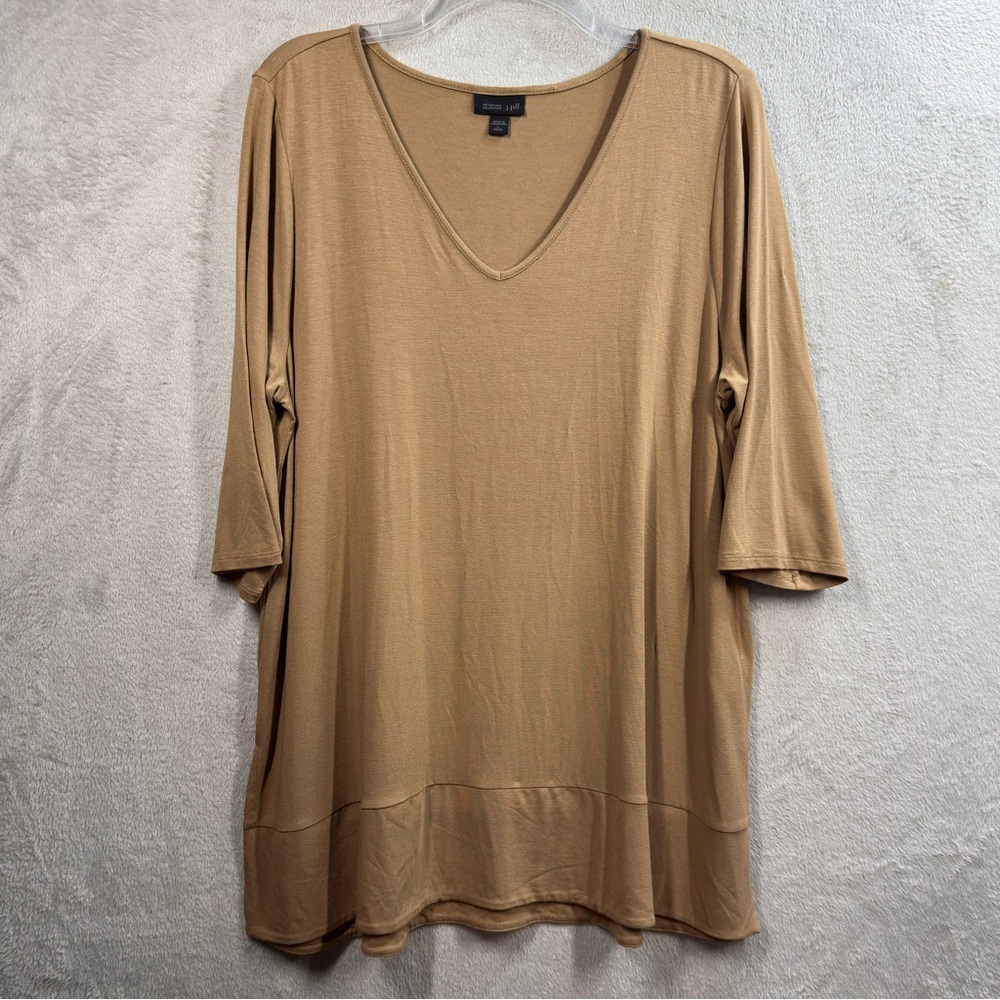 J Jill Wherever Collection Short Sleeve Tunic Sz LP Tan‎ Lagenlook Oversize Fit